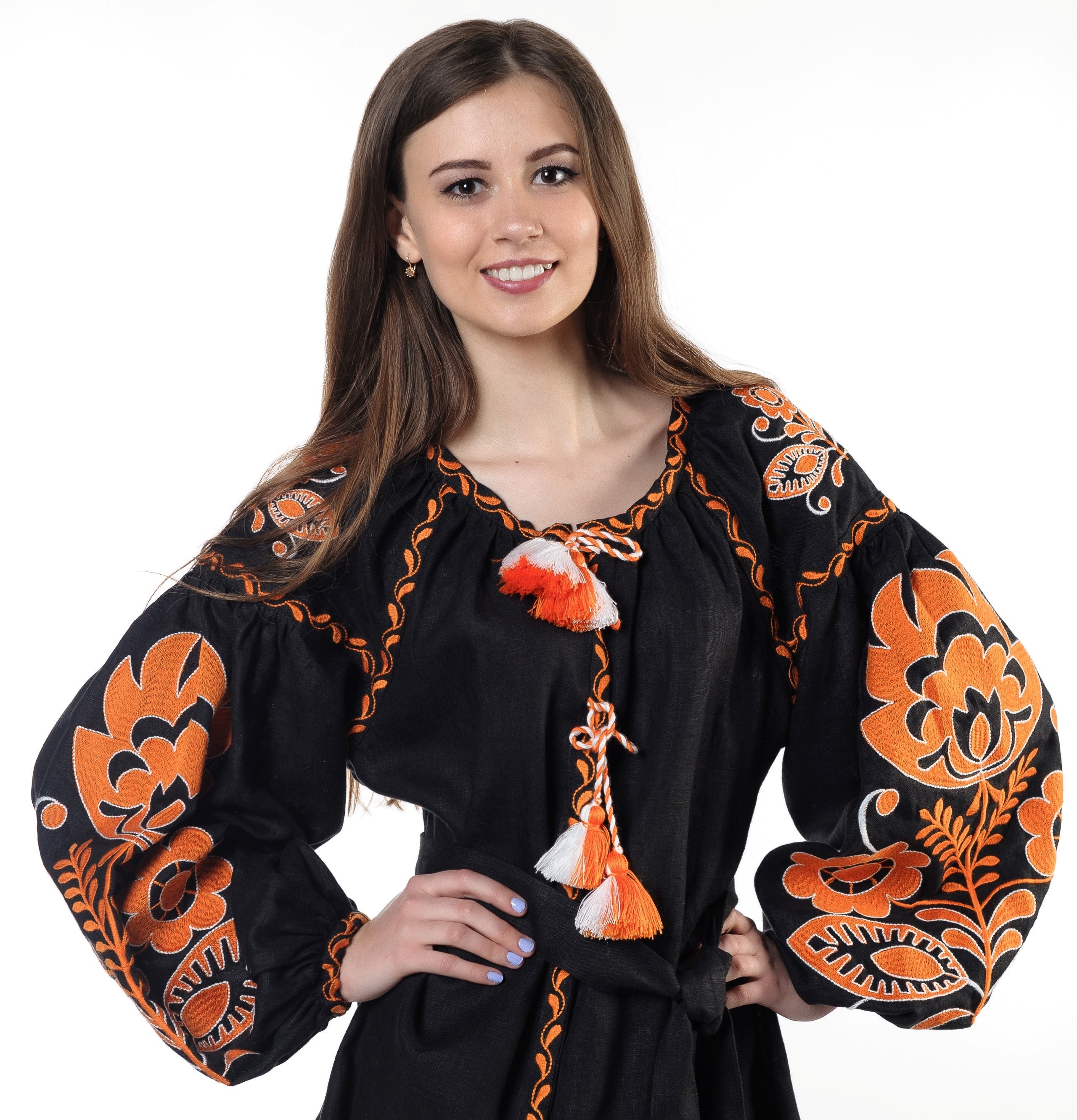 Linen embroidered dress Boho chik maxi navy Etsy