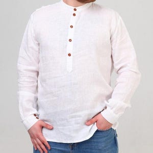 White men&#39;s traditional Ukrainian linen vyshyvanka shirt, Simple white shirt, linen shirt man, Ukrrainina folk shirt, Gift for Him