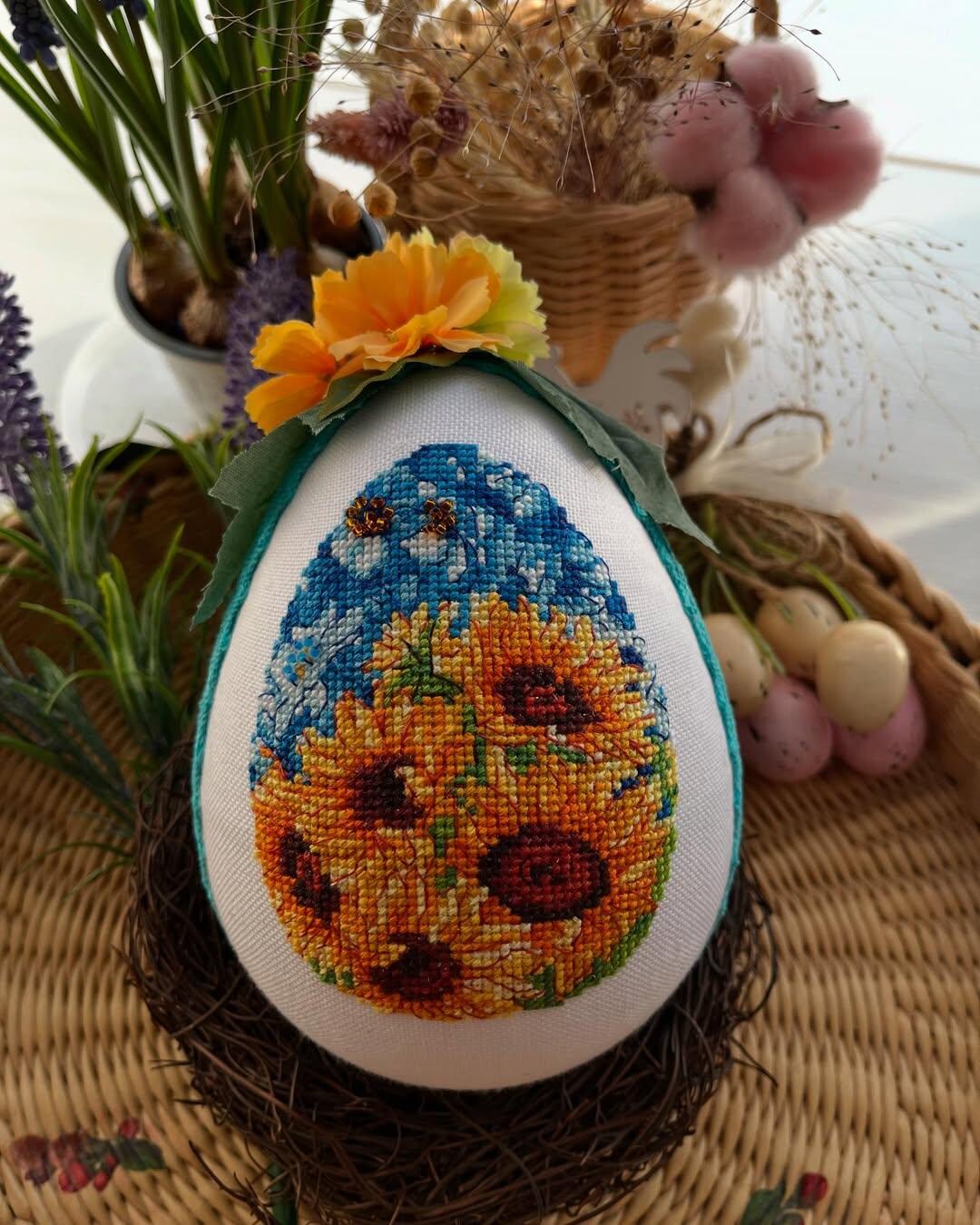 Hand Embroidered Easter Egg Pysanka With Sunflowers | Ukrainian Folk ...