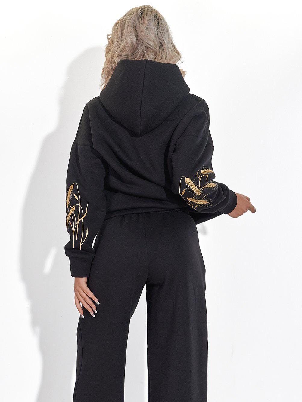 Embroidered Hoodie & Palazzo Pants Set: Floral Cotton Loungewear