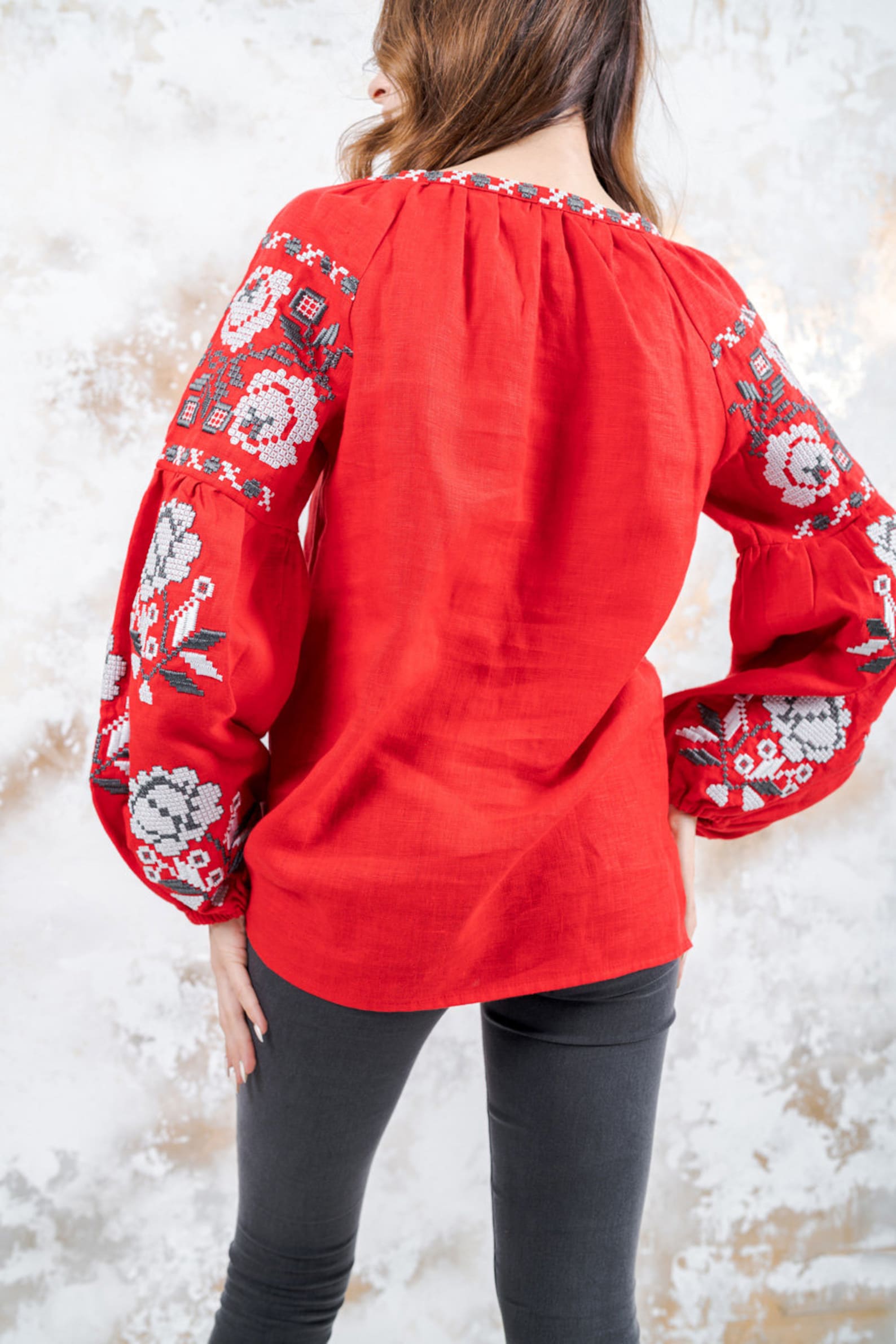 Linen Embroidered Blouse Ukranian Ethnic Pattern Gift for Etsy