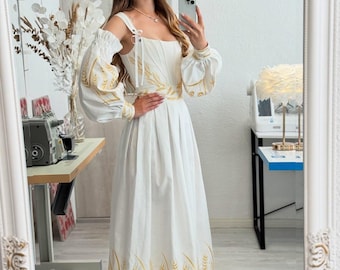 Korsett-Kleid besticktes Set: Besticktes Korsett-Oberteil, Ärmel und Rock sowie Hemd, Renaissance-Korsett-Oberteil und Rock als Paar-Set