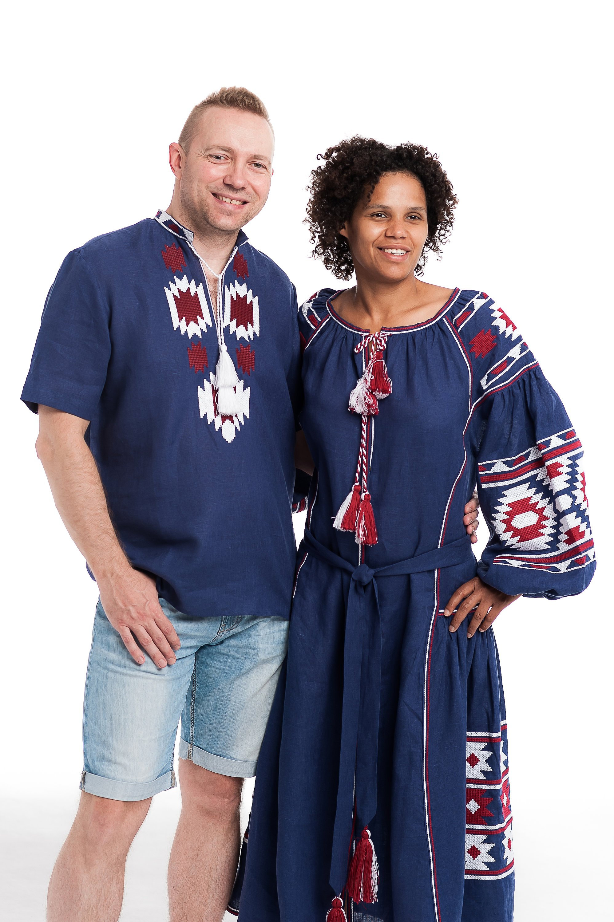 Modern Ukrainian Vyshyvanka Dress & Shirt Couple Set Ethnic Pattern | Unique Gifts For Couple