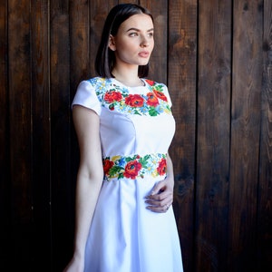 Ukraine vyshyvanka wedding dress Firebloss, Ukrainian chiffon sleeves linen dress, gift for women, light summer dress image 7