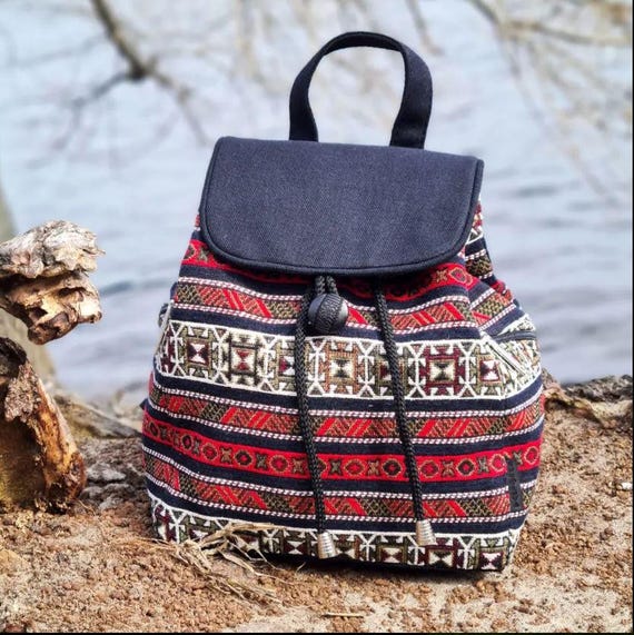 Artistic Patterned Backpack with Black Straps Amazon.com | Jursccu Floral Embroidery Backpack Purses for  main image 2