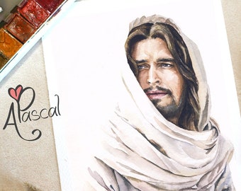 Jesus Porträt, Wandkunst, Jesus Wandkunst, bedruckbar, Christliche Dekoration, Taufe Geschenk, Jesus Druck, Christliche Wandkunst, Jesus Aquarell