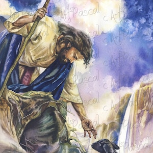 Jesus painting Jesus art Watercolor Jesus with Lamb DIGITAL file Christ Painting Bible Print Jesus The GOOD SHEPHERD Famous Jesus Wall Art