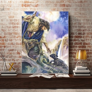 Pintura de Jesús Arte de Jesús Acuarela Jesús con Cordero Archivo DIGITAL Pintura de Cristo Impresión de la Biblia Jesús El BUEN PASTOR Arte mural famoso de Jesús