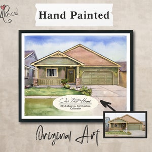 Retrato de la casa ACUARELA Pintado a mano, Ilustración de pintura de retrato personalizada Mejor retrato Comisión de arte Guardar la fecha Dibujo de casa personalizado