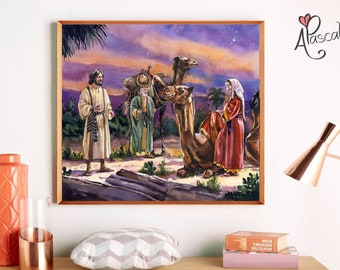 biblical paintings bible art Isaac and Rebecca painting Isaac and Rebecca art Watercolor Bible Print Isaac and Rebecca Poster Watercolor