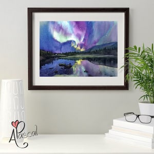 Aurora Borealis Art NORTHERN LIGHTS WATERCOLOR painting glow in the dark polar lights blacklight art Aurora Night sky polar lights