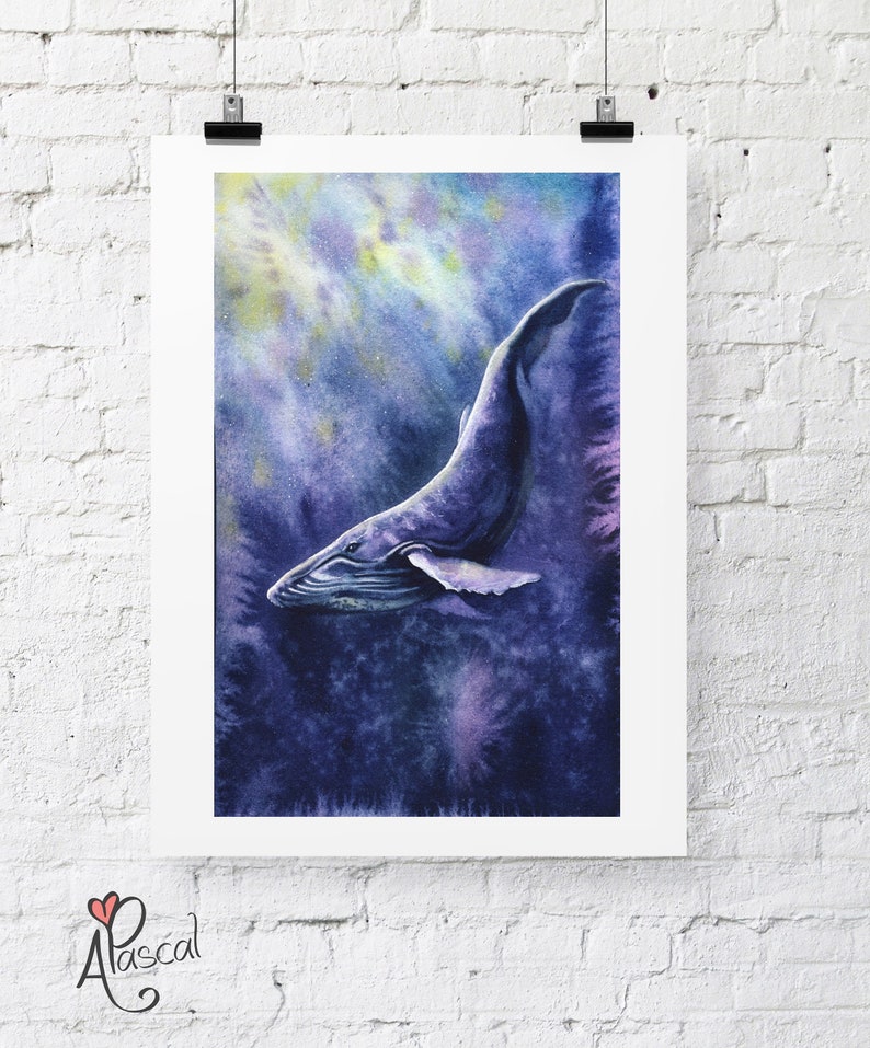 Big Blue Whale humpback whale Watercolor Whale Painting Whale Print Whale Painting whale lover gift Whale Art whale artwork ocean painting image 1