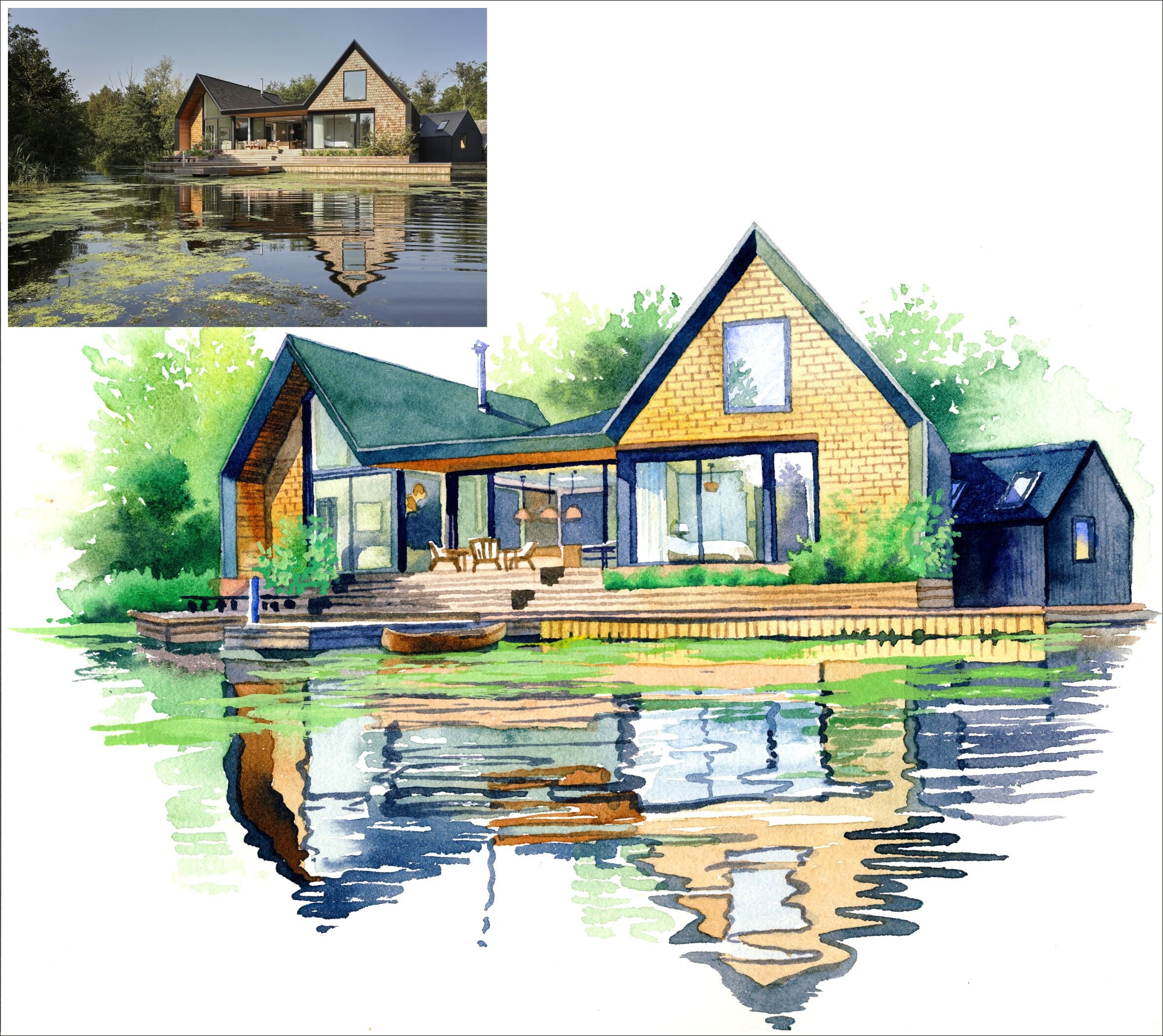 Watercolor Home Portrait Custom Home Portrait Watercolor House Etsy