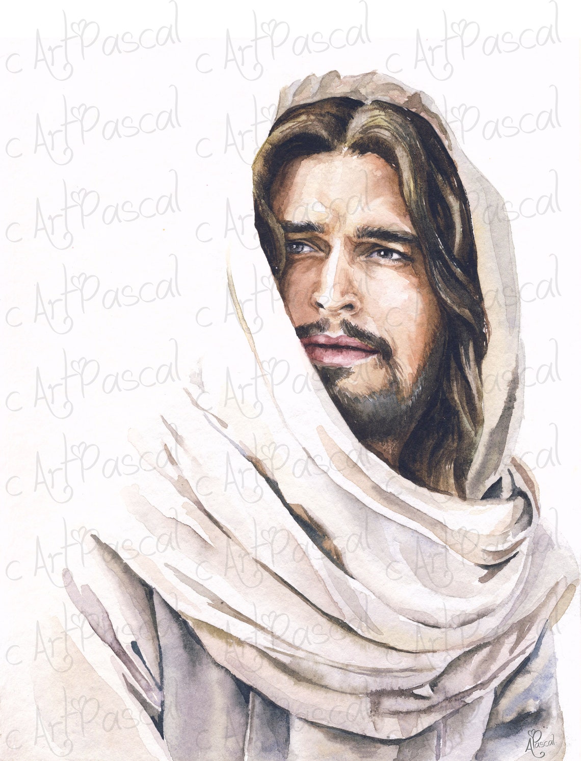 Christmas DIGITAL File Watercolor Jesus Christ Portrait Jesus - Etsy