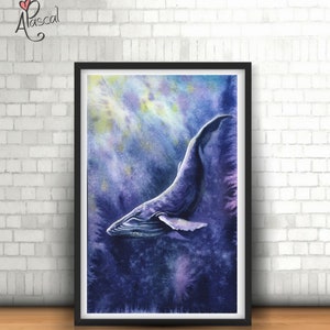 Big Blue Whale humpback whale Watercolor Whale Painting Whale Print Whale Painting whale lover gift Whale Art whale artwork ocean painting image 3