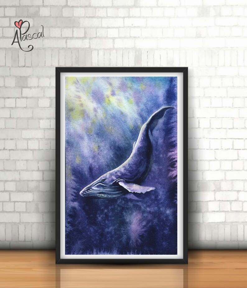 Big Blue Whale humpback whale Watercolor Whale Painting Whale Print Whale Painting whale lover gift Whale Art whale artwork ocean painting image 3