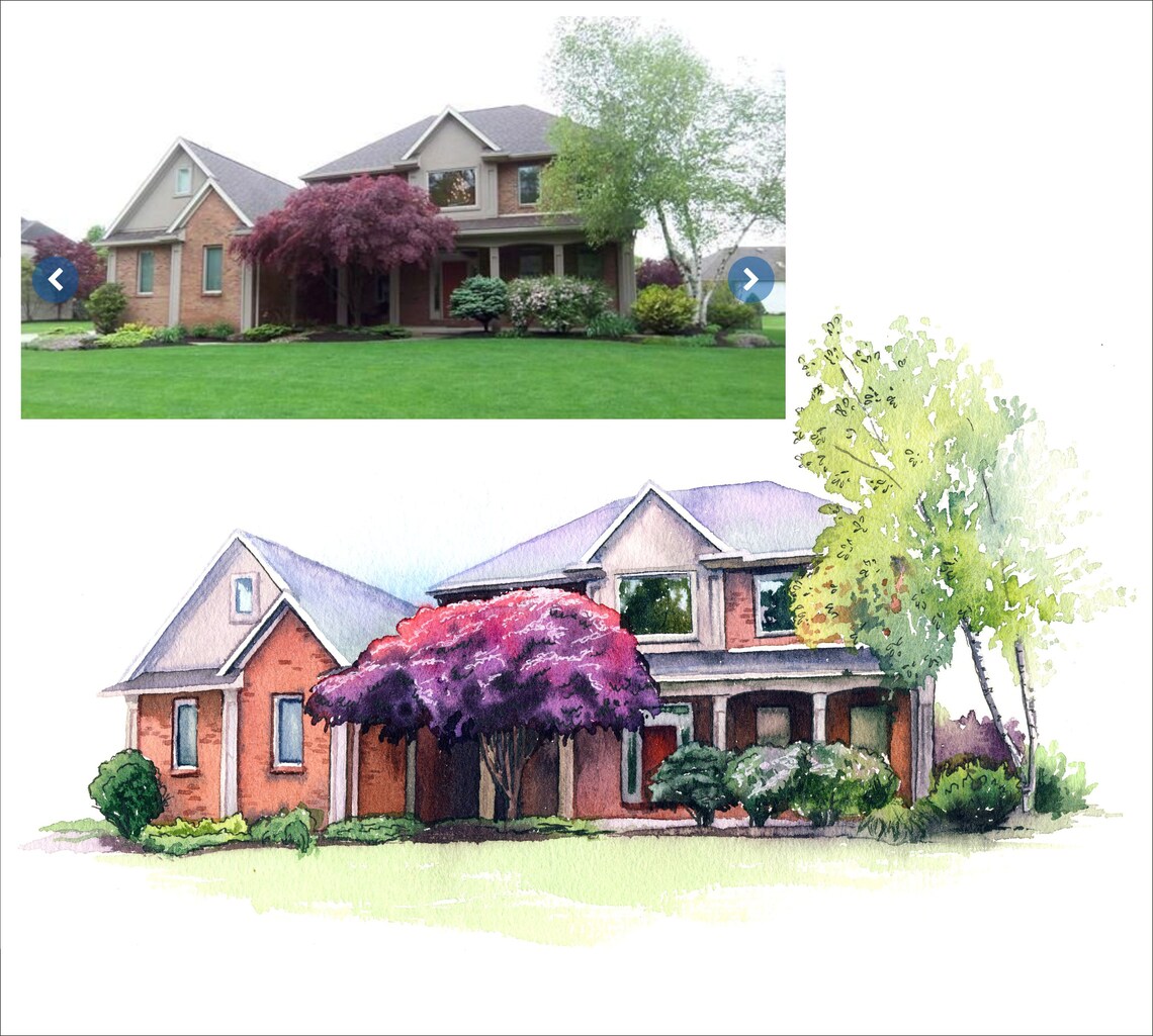 Watercolor Home Portrait Custom Home Portrait Watercolor House Etsy