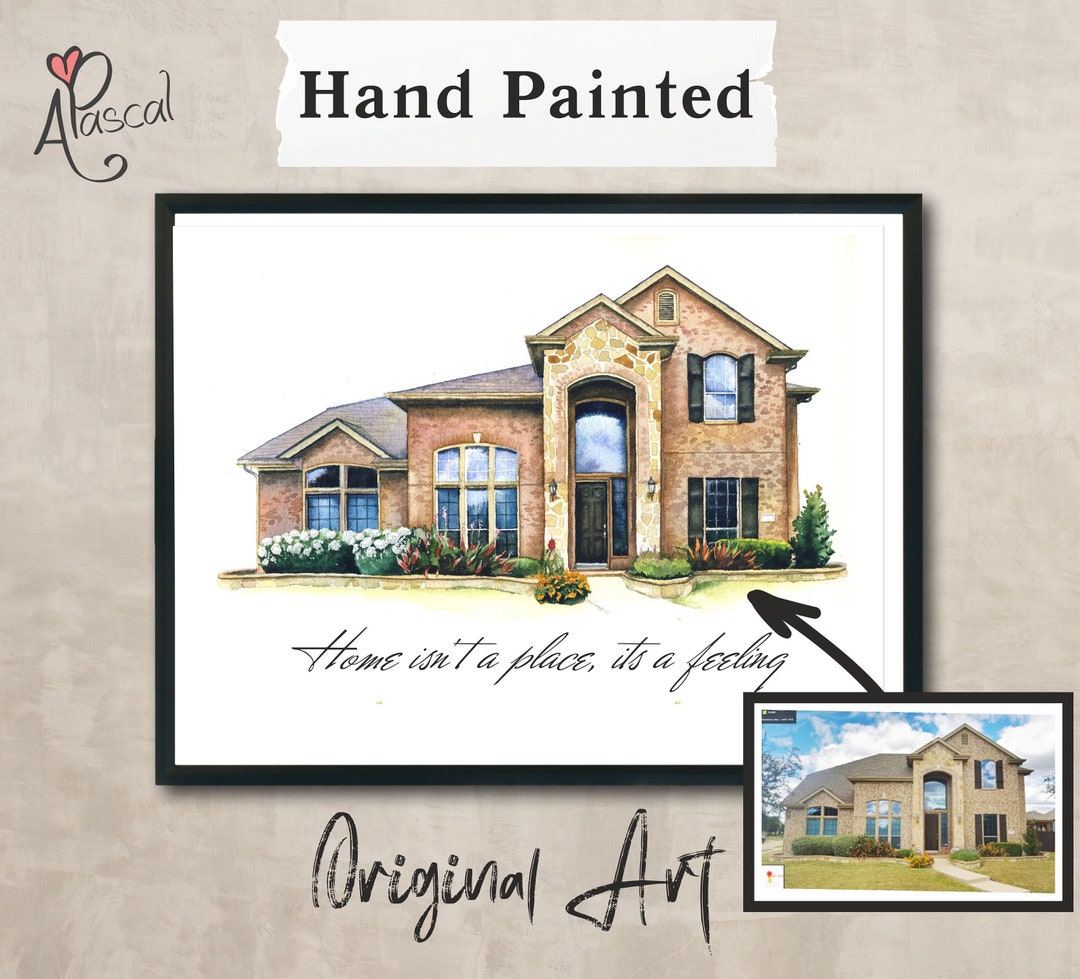 House Portrait Watercolor Painting With Family, Hand Painted House ...