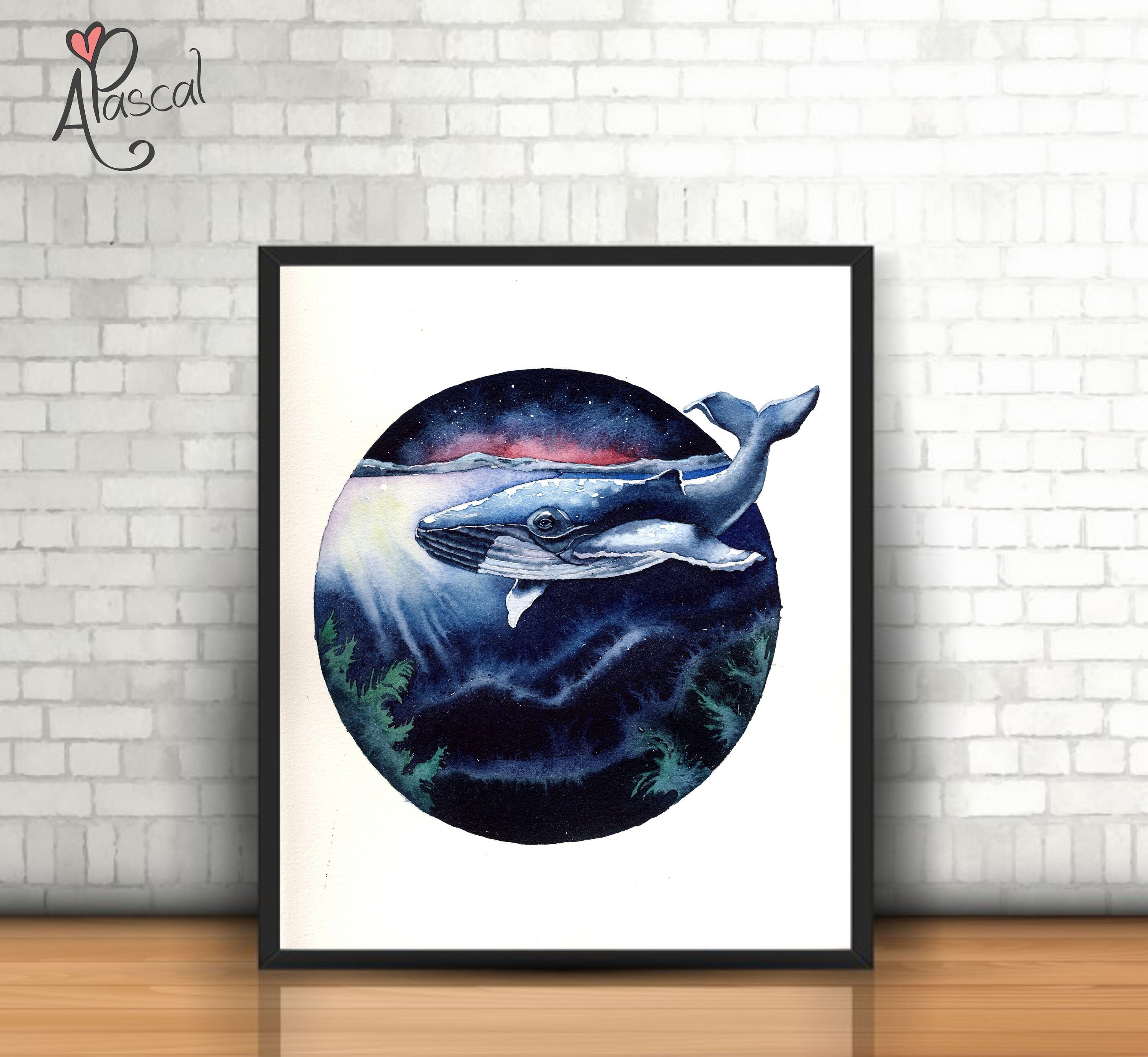 Big Blue Whale Humpback Whale Watercolor Whale Painting Whale Print ...