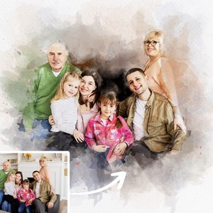 Benutzerdefinierte Portrait vom Foto, Benutzerdefinierte Familien Portrait, Digitale Aquarell Illustration für Familie Verlobung Geschenk, Hochzeitsgeschenk, Weihnachtsgeschenk