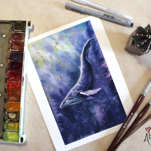 Big Blue Whale humpback whale Watercolor Whale Painting Whale Print Whale Painting whale lover gift Whale Art whale artwork ocean painting image 4