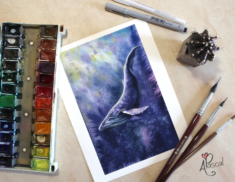 Big Blue Whale humpback whale Watercolor Whale Painting Whale Print Whale Painting whale lover gift Whale Art whale artwork ocean painting image 4