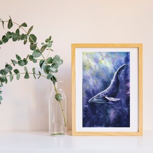 Big Blue Whale humpback whale Watercolor Whale Painting Whale Print Whale Painting whale lover gift Whale Art whale artwork ocean painting image 2