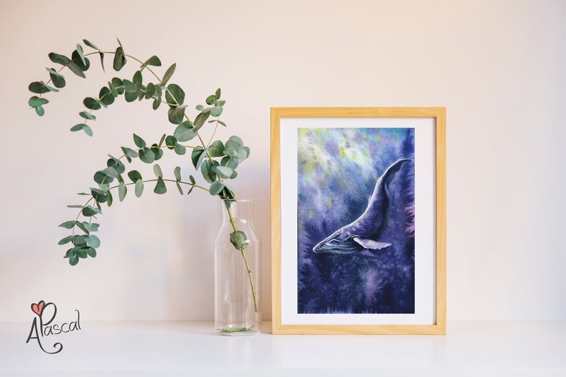 Big Blue Whale humpback whale Watercolor Whale Painting Whale Print Whale Painting whale lover gift Whale Art whale artwork ocean painting image 2