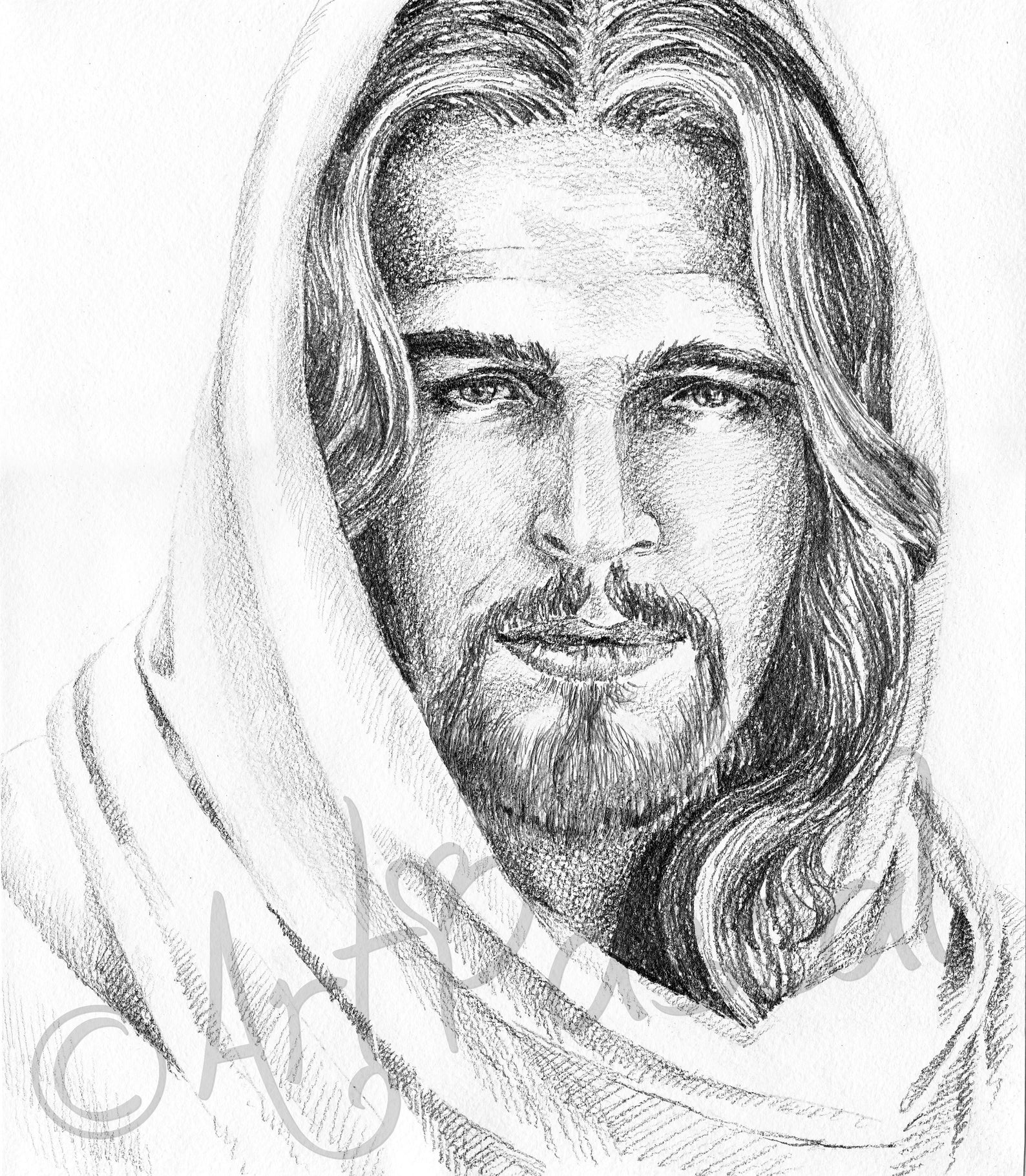 Christ drawing Jesus Christ portrait black and white graphite | Etsy
