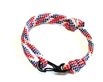 MONA LISA – Pulsera de paracord, azul, blanco y rojo, para hombre y mujer – Cierre de langosta negro – Pulsera náutica hecha a mano