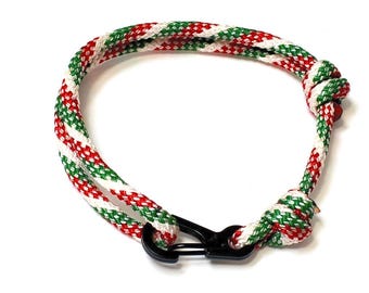 VESPA - Pulsera de paracord, verde, blanco y rojo, para hombre y mujer – Cierre de mosquetón negro – Pulsera italiana hecha a mano