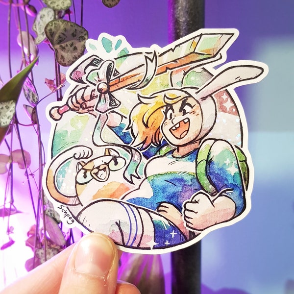 Fionna et gâteau| Autocollant à paillettes holographiques / Adventure Time