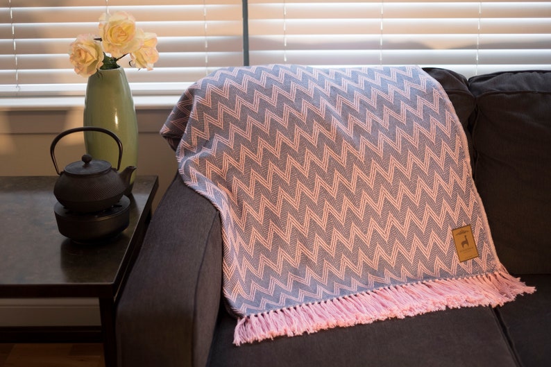 Baby Blue and Pink Local Alpaca Blend Throw Blanket