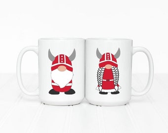Danish Viking Gnome Coffee Mug | Flag of Denmark Boy and Girl Gnomes Ceramic Cup | Scandinavian Home Decor | Nordic Pride Gift