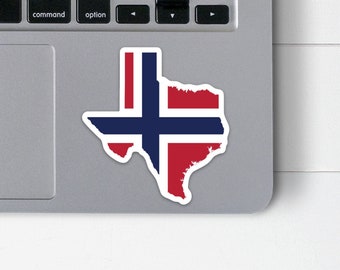 Texas Norwegian Flag Sticker | Flag of Norway and Texas State Shape Vinyl Decal | Norway Flag Water Bottle Decal | Gift for Norwegian