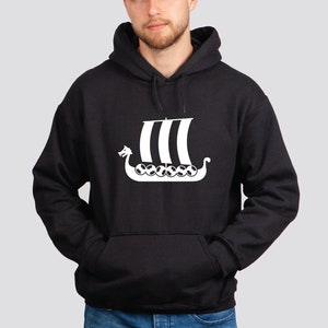 Viking Ship Hoodie | Norwegian Viking Boat Hooded Sweatshirt | Scandinavian Design Shirt | Nordic Style Clothing | See You In Valhalla Gift