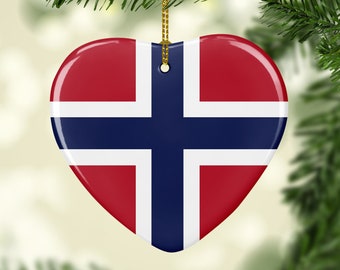 Norwegian Flag Heart Ornament | Norwegian Christmas Ornament | I Love Norway Holiday Decor | Scandinavian Christmas Gift | God Jul Ornament