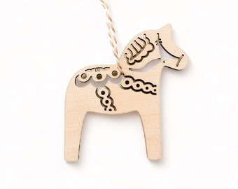 Dala Horse Wood Ornament | Scandinavian Christmas Ornament | Nordic Holiday Decor | Swedish Horse Christmas Gift