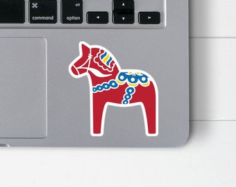 Dala Horse Sticker | Swedish Horse Laptop Decals | Traditional Scandinavian Folk Art Sticker for Car Window | Red Dala Horse Gift