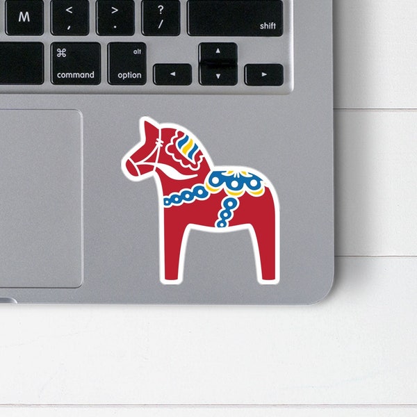 Dala Horse Sticker | Swedish Horse Laptop Decals | Traditional Scandinavian Folk Art Sticker for Car Window | Red Dala Horse Gift