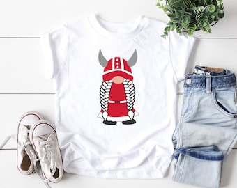 Danish Viking Girl Gnome Toddler Tee | Denmark Flag Nisse T-Shirt | Scandinavian Kids Clothing | Danish Children's Souvenir | Danish Pride