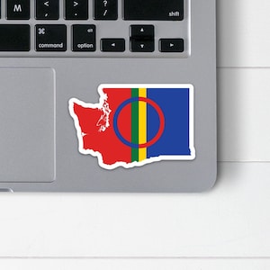 Washington Sami Flag Laptop Sticker | Flag of Sapmi and Washington State Shape Vinyl Decal | Lapland Flag Water Bottle Decal