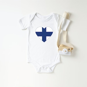 Finnish Flag Heart Baby Bodysuit | Finnish Heart Baby Outfit | Someone in Finland Loves Me New Baby Gift | Finnish Pride Souvenir