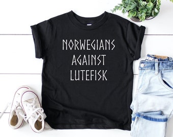 Norwegians Against Lutefisk Toddler Tee | Funny Norwegian Kids T-Shirt | Norway Roots Children's Shirt | Scandinavian Clothing for Toddlers