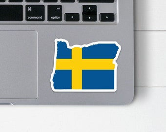 Oregon Swedish Flag Sticker | Flag of Sweden and Oregon State Shape Vinyl Decal | Sweden Flag Water Bottle Decal | Gift for Swede