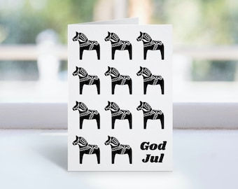 God Jul Dala Horses Christmas Cards | Swedish Horses Holiday Greeting Cards | Scandinavian God Jul Cards | Nordic Holiday Note Cards