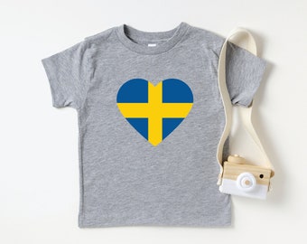 Swedish Flag Heart Toddler Tee | Flag of Sweden Children's T-Shirt | I Love Sweden Kids Shirt | Stockholm Uppsala Malmo Gothenberg Visby