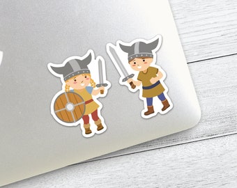 Viking Kid Stickers | Scandinavian Boy And Girl Vinyl Laptop Decals | Little Viking Children Waterproof Stickers for Water Bottle