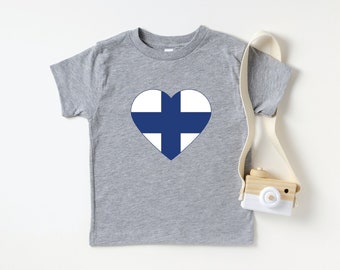 Finnish Flag Heart Toddler Tee | Flag of Finland Kids T-Shirt | I Love Finland Children's Shirt | Helsinki Oulu Tampere Turku Espoo Kouvola