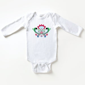 Midsummer Rosemaling Long Sleeve Baby Bodysuit Norwegian Folk Flower Infant Outfit Scandinavian Graphic Design Baby Romper Bild 1